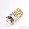 Anillos de racimo Filas de moda Colorf Crystal Rhinestone Ajustable Brillante 3 Anillo elástico para mujer Jewe nupcial Dhgarden Dhlaw