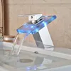 Bathroom Sink Faucets LED Glass Waterfall Basin Faucet Square Vanity Mixer Tap Chrome Finish Tap1