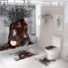 Shower Curtains Black Women Doing Yoga Curtain Polyester Bathroom Screen Girl Bathtub Mat Set Antislip Carpet Bath Accessories 230510