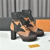 2023 Designer Paris Iconic Star Trail enkellaarzen Tread Rubber Patent Canvas en Leather High Heel Chunky Lace Up Martin Ladys Winter Snea