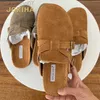 Slippers 2023 Spring Women's Closed Toe Slippers Cow Suede Leather Sandals For Women Retro Two Buckle Garden Mule Clog Slides 35-39 Y23