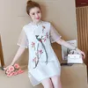 Ethnic Clothing 2023 Chinese Vintage Dress Cheongsam Improved Qipao National Flower Embroidery Chiffon Oriental Evening Vestido