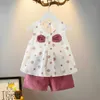 Completi di abbigliamento New Baby Girl Top senza maniche + pantaloncini Cute Leaf Print Comodi girocollo per bambini Top Shorts Summer Casual Y23