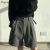 Erkek Şort Moda Sıradan Erkekler Yaz Koreli Şık Geniş Bacak Pantolonları Erkek Diz Uzunluk Sashes Surgaped gevşek Retro High Street 230510
