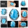 Pierścień Solitaire Larimar Alami 925 Cincin Perak Untuk Wanita biru batu peria pria besar perhiasan halus terbuka desain owval 15x20mm 230510