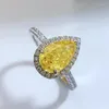 Wedding Rings Engagement Ring 925 Sterling Silver High Carbon Drop-shaped Yellow Created Diamond 7x11mm Pear Brilliant Cut