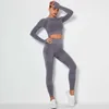 Stroje jogi Nowe zbiór z długim rękawem Zestaw jogi Zestaw Sets Womens Fitness Odzież Kobiety Zestaw Sport Zestaw 2 sztuki Sport Suit Płynne legginsy AA230509