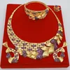 Conjunto de pendientes de collar, anillo de brazalete de lujo africano de hoja de cuero para mujer, Zirconia cúbica para fiesta de boda