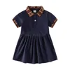 Summer Kids Girl Dress Turn-down Collar Short Sleeve A-line Fashion Princess Dresses Cotton Casual Childrens Designers Clothes Dresses 1-6T