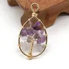Hänge halsband Natural Stone Tree of Life Amethyst Tourmaline Crystal Charms för kvinnliga smycken som gör DIY hantverk halsband Tillbehör