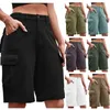 Y2k pantalones cortos de mezclilla mujer verde militar Retro verano grandes bolsillos Cargo Jeans ciclismo moda Streetwear pantalones cortos