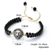 Bracelets porte-bonheur Noter fait à la main tisser hommes Bracelet Vintage Lion Braclet réglable 4mm petite pierre Onyx Punk Braslet Homme cadeau pour lui