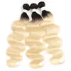 T1B 613 ombre blond hårbunt 8inch30inch Dark Roots med 613 Body Wave Hair Weave Brasilian Remy Human Hair