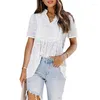 Women's Blouses Women Summer Short Sleeve Chiffon Blouse Sexy V-Neck For SWISS Dot Crochet Lace Splicing Flowy Shirt Loose Pleated Tunic