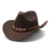 Cross Border Hot Sale brede riem Tweed Tophoed mannen en vrouwen herfst en winter westerse cowboyhoed buitenreizen ridderhoed