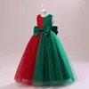 Девушка платья 8-14 лет Рождественское платье подростки девочки красные зеленые длинные с большим луком детей дети рождественские вечеринки