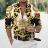 Casual shirts voor heren herfstbarok voor mannen 3d Luxe Luxe Sociale V-hals met lange mouwen oversized Tops T-tees Homme kleding Y23