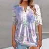 Camicette da donna Camicetta con stampa floreale Camicia Boho Splicing Maniche in pizzo Scollo a V Top da donna bohémien e Blusa da donna