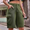 Y2k short denim shorts femmes armée verte rétro d'été grandes poches jeans de cargaison cyclisme shorts de street de mode