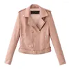 Racing Jackets .2023 Autumn Short Faux Soft Leather Jacket Women Fashion Zipper Motorcycle PU Ladies Basic Street Coat