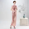 Ethnische Kleidung Chinesischer Stil Übergroßes Damenkleid Einfache einfarbige Pailletten Cheongsam Damen Bühnenperformance