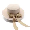 Novo verão chapéu de palha de aba plana feminino japonês e coreano bowtie fita de palha de malha plana chapéu de sol acessórios de roupas chapéu de praia