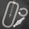 Brincos de colar Definir Design Hip Hop Silver Cor Miami Link Chain Bracelet Watch Combo Combo Sets Acessórios de rua Cabine