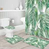 Duschgardiner grönt blad badrum gardinuppsättning badmatta uppsättningar med krokar som inte slipar pedestal mattan toalettskydd