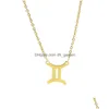 Naszyjniki wisiorek moda znak zodiaku 12 konstelacja wisiorki urok złoty łańcuch ze stali nierdzewnej dławik dla kobiet dziewczęta żydowskie dhgarden dhlw0