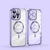 Magnetisk trådlös laddning av blingfodral för iPhone 15 14 plus 13 Pro Max 12 11 Love Heart Soft TPU Luxury Sparkle Transparent Plating Chromed Plating Fine Hole Cover.