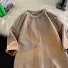 Camiseta de mujer Sólido de gran tamaño Lavado con ácido Camiseta Mujer Vintage Camisetas Streetwear Mineral Wash Camisetas Chica suelta Marca de lujo Tops P230510