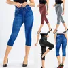 Damen-Leggings, Sommer, Damenmode, hohe Taille, Röhrenjeans, knielang, Denim, Capri-Hose, Drop