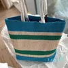 Designer-Raffia Woven Soft Tote Bag Couleur Patchwork Blue Beach Shopping Sac à main Bandoulière Portefeuilles