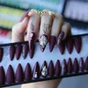 Faux ongles Faux ongles Salon mat Long Stiletto bordeaux Faux ongles cristal café paillettes faux ongles ensemble complet presse sur ongles 24 pièces boîte personnalisée ongles 230509