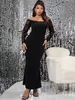 Plus la taille Dresse Taille Robe De Bal Noir À Manches Longues Sirène Maxi Formelle Soirée Robes Curvy Élégant 4XL Grand Vêtements 230509