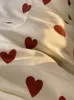 Bedding sets Red Love Patter 100% Cotton Girls HomeTextile Duvet Cover and Bedsheet Quilt Soft Luxury Set Ins Fashion 230510