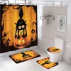 Tende Gatto e zucca Halloween Tende da doccia Festival Decorazione del bagno Set di tappetini per tende da bagno Tappeti morbidi in poliestere Moquette WC