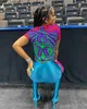 Женская футболка для галстука Dye Print Women Whotshirts с коротким рукавом топ 2022 Летняя повседневная тренировка активная одежда сексуальная ночная клубная футболка T230510