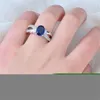 Fedi nuziali Taglio ovale Pietra blu reale Fidanzamento per donne Argento Colore Zircone Fasce vintage Anello di promessa nuziale CZ