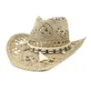 Sombreros de ala ancha Cubo Angélica Tejido a mano Vaquero occidental Hierba salada Visera de paja natural para mujeres Hombres de moda con cinturón 230509