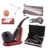 Solid Black Black Hand Ebony Hand Tobacco Cigarro Fumbo Pipe Set com Faca mais limpa Caixa de filtro Mesh Caixa de presente Acessórios para ferramentas