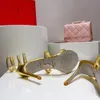 Caovilla rene Golden Sandals страны с украшениями металлической коры змея Stras