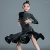 Bühnenkleidung Mädchen Latin Dance Wettbewerb Kleid High End Strass Schwarz Lange Ärmel Kind Dancewear Ballsaal BL7269