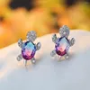 Stud Earrings Fashion Tortoise CZ Screw For Daughter Girls Vintage Colored Wedding Jewelry Gift Accessories
