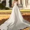 Klassieke One Shoulder Pleats A Line Wedding Dresses Ivory Simple Satin Long Court Train Bruienjurken Boho Minimalistische plus size zwangerschapsfeestreceptie Receptie Receptie