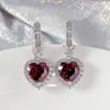 Boucles d'oreilles pendantes luxe tempérament CZ pierre rubis coeur collier ensemble de bijoux pour femmes mariage anniversaire cadeau de noël