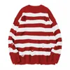 Men's Hoodies & Sweatshirts Long Sleeve Sweaters Red Black Ripped Stripe Knit Men Hip Hop Hole Casual Pullover Sweater Male Fashion Loose 73