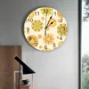 壁の時計幾何学的抽象化サークルイエローPVCデジタル時計モダンデザインリビングルーム装飾大規模な時計吊り