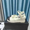 2023 Kleurafhankelijke platform Vissers Sandalen Damesontwerper Luxe 100% Lederen Wedge-Heeled Electric Borduurwerk Casual Sandaal Ladys Sexy Heel Shoes