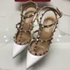 A114 High Sandals Designer Women Heel 6cm 8cm 10cm Thin Heels Two Straps Pointed Toe Genuine Leather Black Nude White Red Wedding Shoes with s